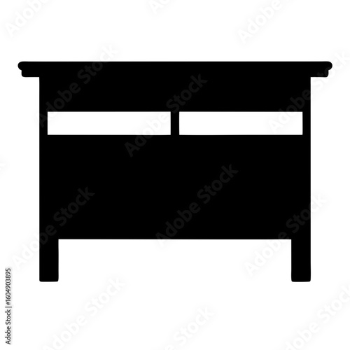 Solid black silhouette of a dresser with two drawers and legs