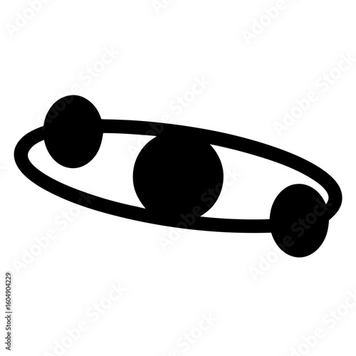 Abstract black symbol depicting a ringed planet or orbital model of matter