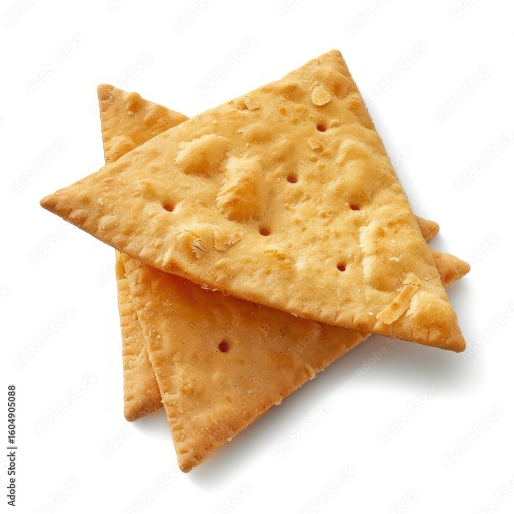 Fototapeta premium Stack of triangular crackers against white background