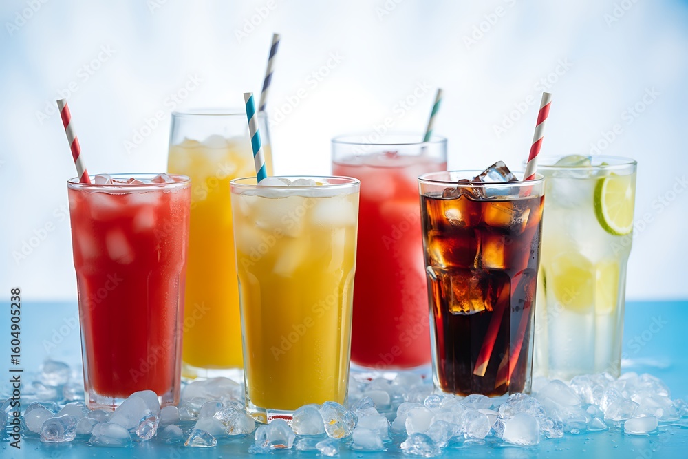 Refreshing Summer Drinks on Ice with Colorful Straws and Citrus Garnish Refreshing Summer Drinks on Ice with Colorful Straws and Citrus Garnish