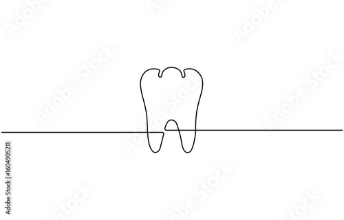 One Continuous Line Drawing of Tooth Whitening, Tooth continuous one line drawing. Dental symbol.