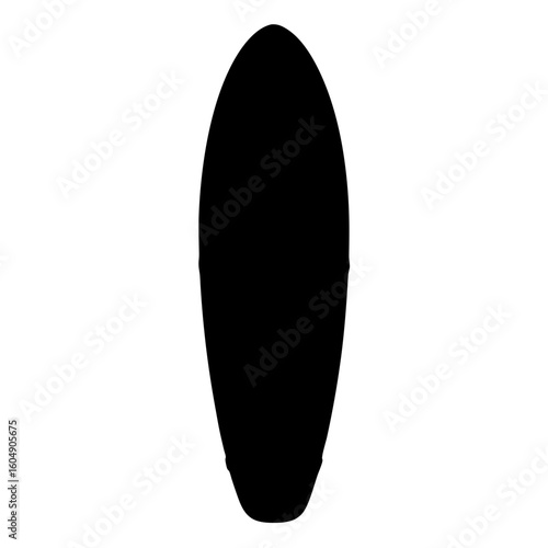 Silhouette of a surfing board standing vertically on a white background