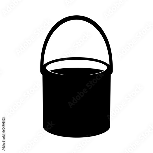 Black Silhouette of a Bucket with a Handle Isolated on White Background
