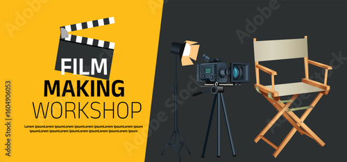 film making workshop web banner. vector illustration