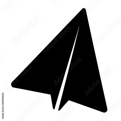 Sleek black paper airplane gliding smoothly against a clean white background
