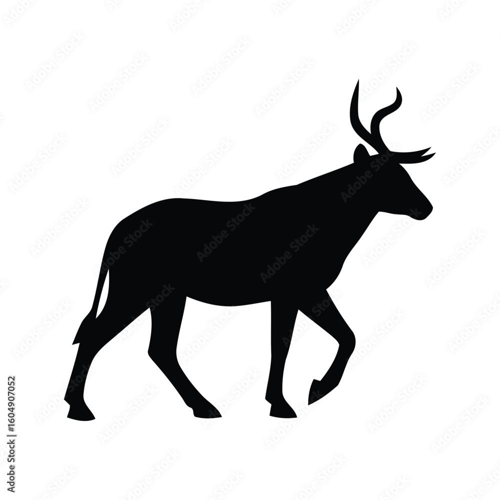Fototapeta premium Silhouette of an antelope walking isolated on white background