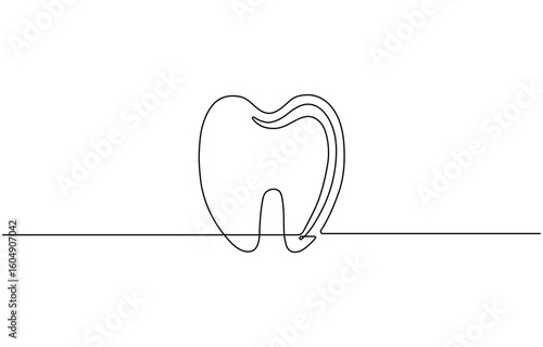 One Continuous Line Drawing of Tooth Whitening, Tooth continuous one line drawing. Dental symbol.