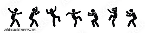 stick figure man icon, people waving their hands, human silhouettes isolated, basic poses set	
