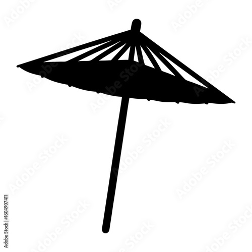 Silhouette of a cocktail umbrella, simple black vector design on white