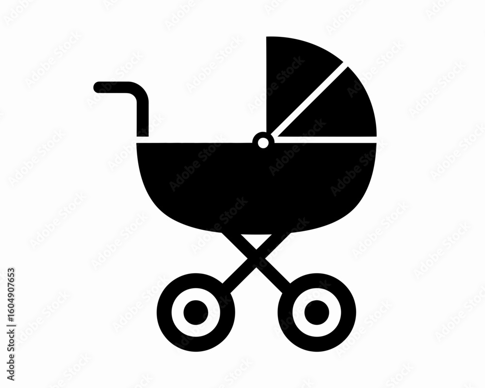 Classic baby carriage silhouette isolated on white background Classic baby carriage silhouette isolated on white background