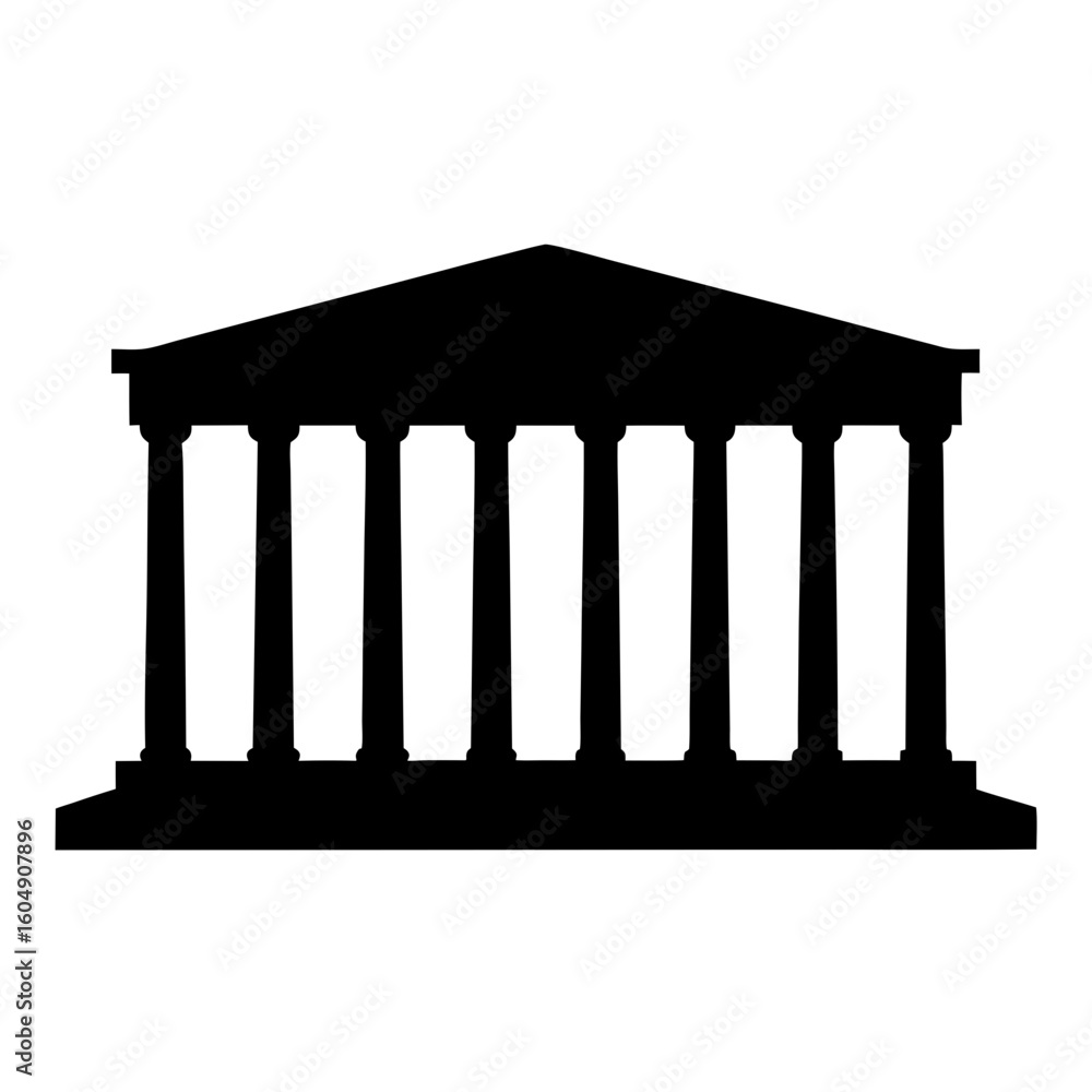 Fototapeta premium Silhouette of Ancient Greek Temple or Government Building with Classical Columns