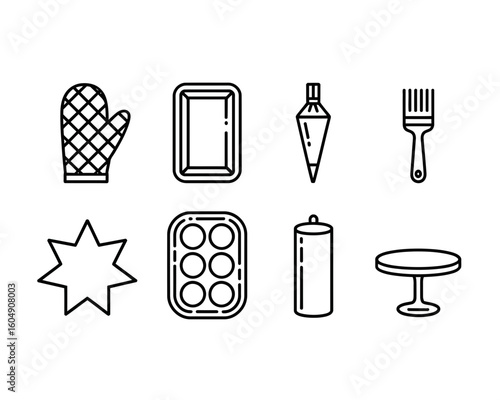 Collection of baking tools and utensils silhouette isolated on white background