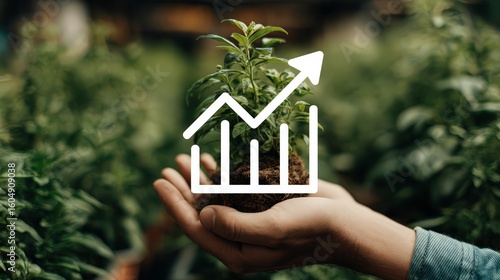Wallpaper Mural A hand holding a plant with a growth chart symbolizing sustainability and progress. Torontodigital.ca