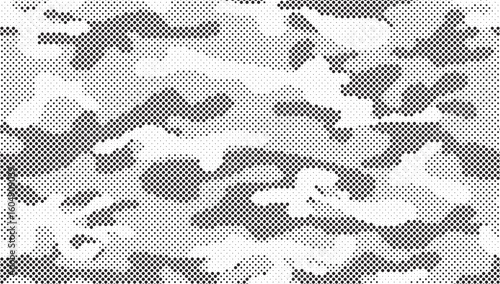 Abstract halftone seamless camouflage pattern. Repeating digital dotted hexagonal camo military texture background. Abstract modern fabric textile ornament. Vector illustration.