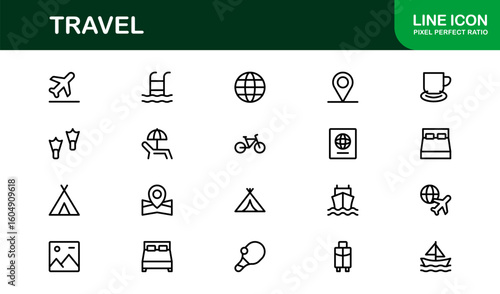 Vibrant Travel Icons – Modern Vector Set for Tourism, Adventure, and Vacation Projects – Perfect for Designers