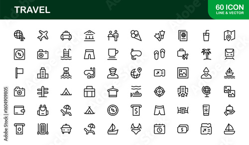 Vibrant Travel Icons – Modern Vector Set for Tourism, Adventure, and Vacation Projects – Perfect for Designers