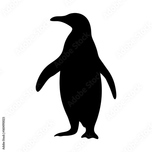 Silhouette of a penguin standing on a white background facing forward