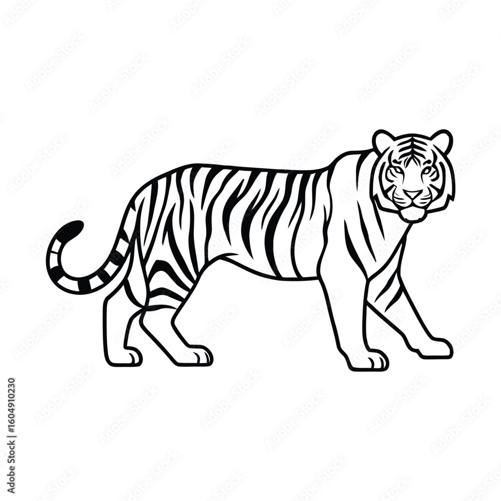 Naklejka premium Tiger silhouette walking isolated on white background