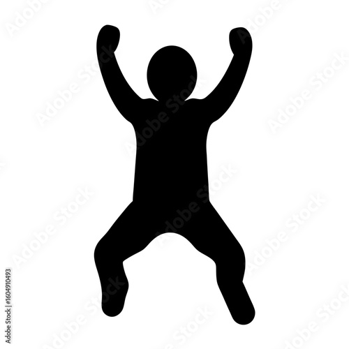 Silhouette of a person jumping with their arms raised in celebration