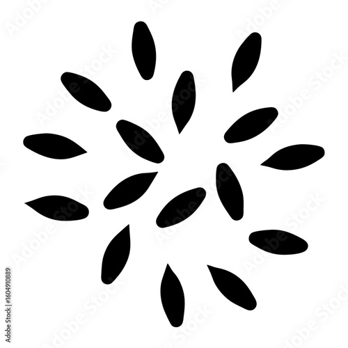 Abstract burst of scattered ovoid shapes in black and white minimalism design