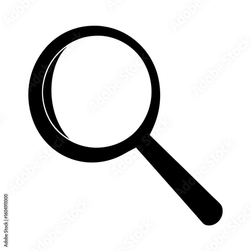 Black and white magnifying glass on a white background perfect for searching