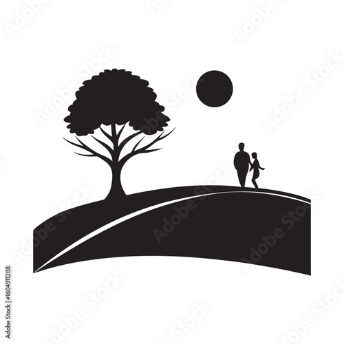 Romantic Stroll On Hilltop Moon Scene