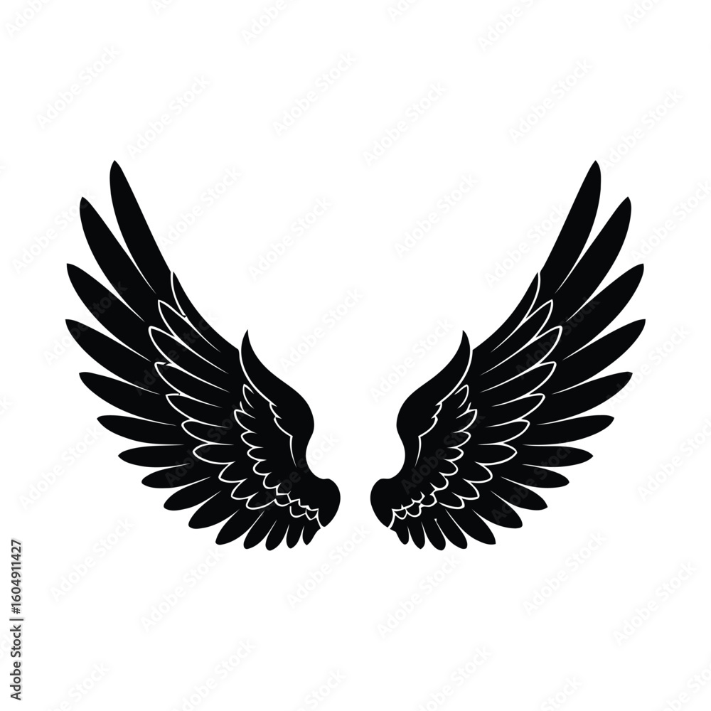 Obraz premium Black angel wings silhouette isolated on white background