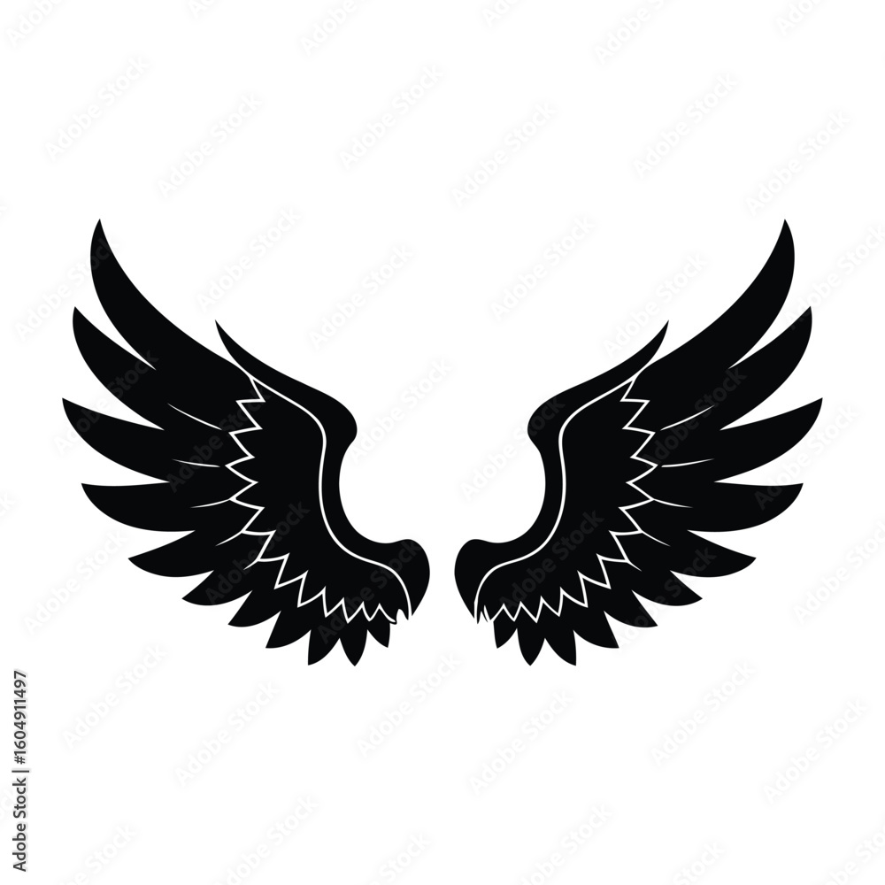 Obraz premium Black angel wings silhouette isolated on white background