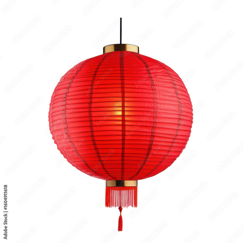 Obraz premium Bright red paper lantern hanging in a cozy indoor space, effortlessly adding warmth and charm to the setting