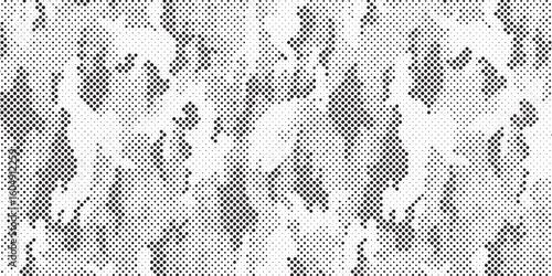 Abstract halftone seamless camouflage pattern. Repeating digital dotted hexagonal camo military texture background. Abstract modern fabric textile ornament. Vector illustration.