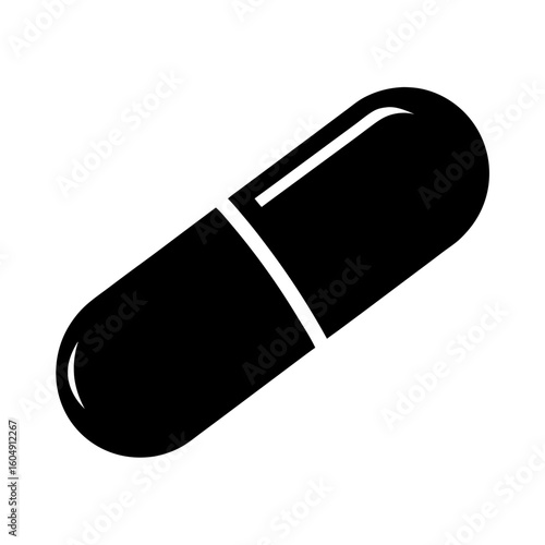 Isolated black and white capsule pill representing health, medicine and pharmaceutical industries