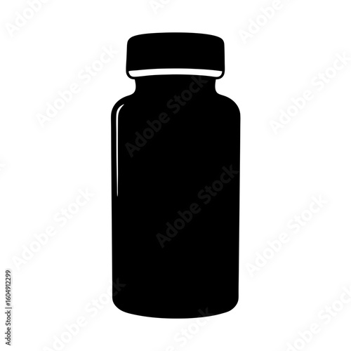 A silhouette of a medicine bottle with a clearly defined cap