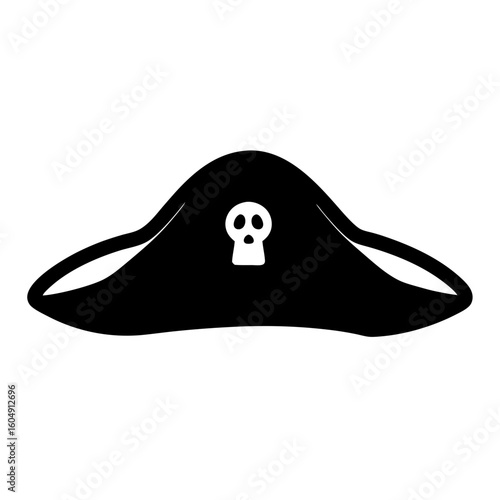 Stylized image of a traditional black pirate hat with skull and bones