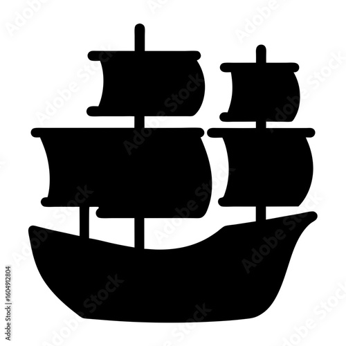 Simplified Silhouette Illustration of a Classic Two Masted Sailing Ship