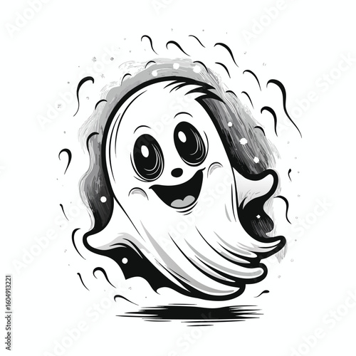 Adorable Cartoon Ghost - Spooky Fun Illustration