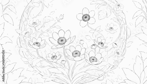 Beautiful floral pattern featuring blooming flowers and intricate leaves in a circular design