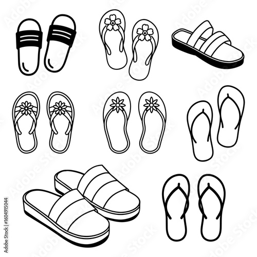 Minimalist Line Art Flip Flops Vector Illustration for Summer Fashion and Beach Essentials