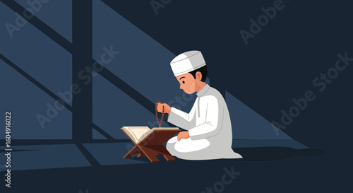 A Young Boy Engaged In Prayer And Contemplation In A Tranquil Setting