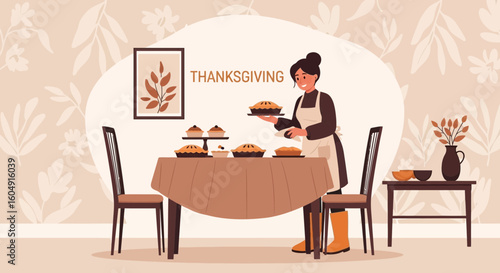 A Woman Prepares Traditional Pies For an Autumn Season Thanksgiving Dinner