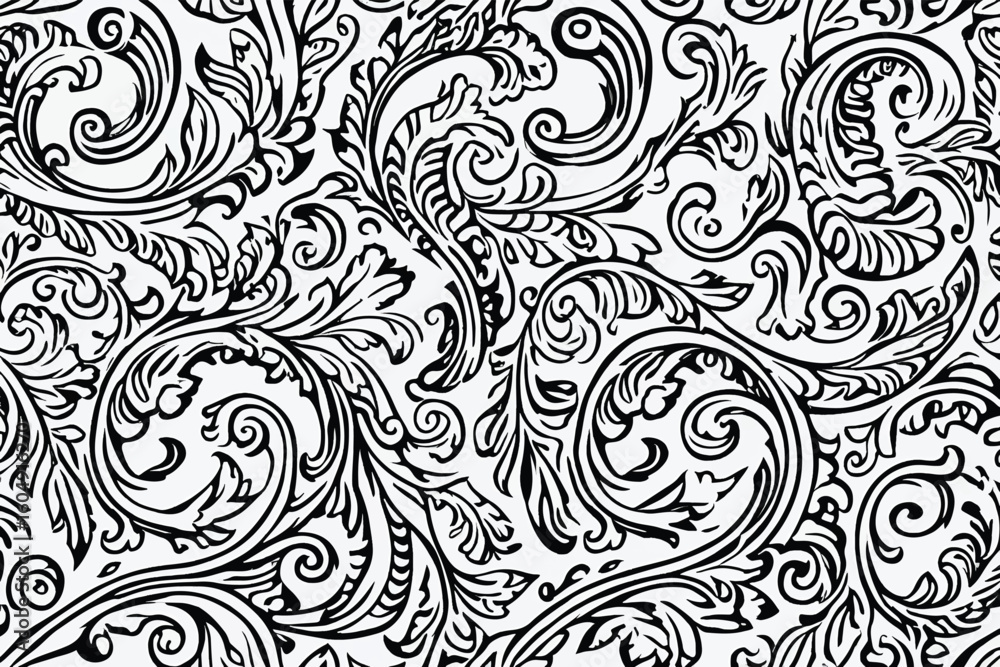 Fototapeta premium Seamless pattern with swirl shapes. White and black line background. Vector design ornament for paper, cover, fabric, interior decor, textile, wallpaper, surface design, label, packaging.