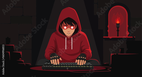 Anonymous Hacker Deep In The Dungeon Coding Cybercrime Operations Silently