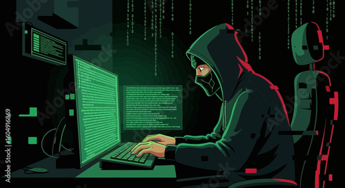 Anonymous Programmer Coding Cyber Security Threat In Dark Room