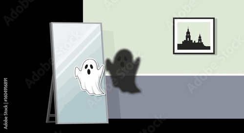 Apparition In Mirror An Eerie Reflection Shows A Frightening Figure