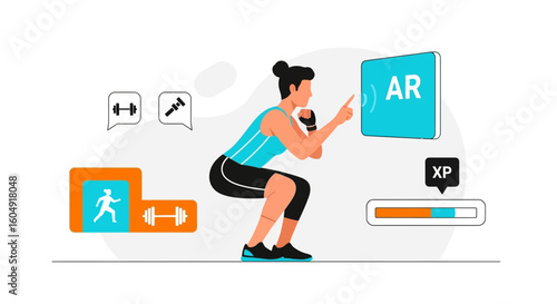 Augmented Reality Training Female Athlete Engages With Interactive Technology For Fitness