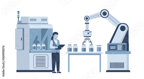 Automated Manufacturing Process Inspecting Pharmaceutical Jars For Quality Control
