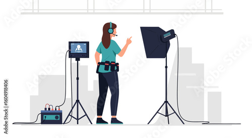 Behind The Scenes Of Film Production With Female Crew Member At Work