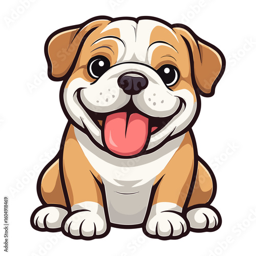 Cartoon dog happily sits with tongue showing