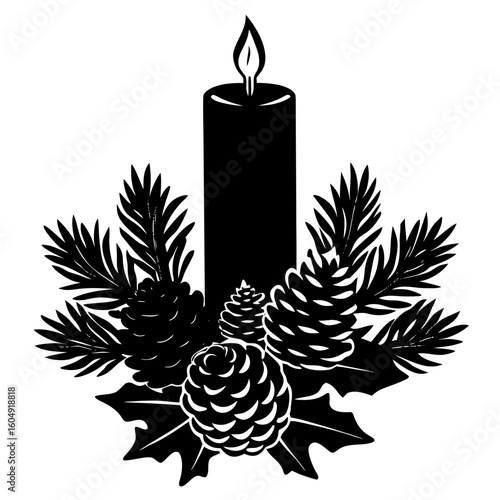 christmas candle and holly
