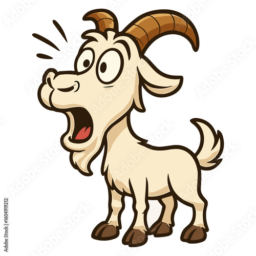 Cartoon goat yelling with surprise
