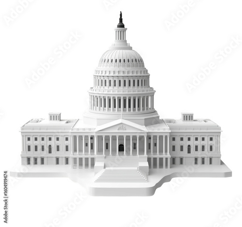 Architectural illustration of the united states capitol building in a minimalist monochromatic style transparent